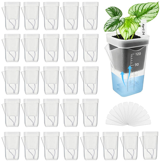 YZNlife 30 Pack 2" Small Self Watering Pots for Indoor Plants with 30 Plant Label Mini Clear Plastic Planters with Water Level and Drainage Holes for Propagation, Succulents, and African Violet