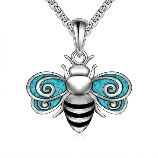 HKPATOP Bee Necklace 925 Sterling Silver Turquoise Bumble Bee Pendant Cute Jewelry Gifts for Women Animal Lovers
