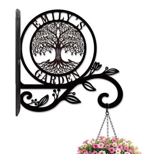 Personalized Tree of Life Metal Plant Hanger Custom Name Wall Hook for Hanging Plants Flower Basket Bird Feeder Wind Chime Garden Porch Outdoor Indoor Farmhouse Decor Mothers Day Housewarming Gift