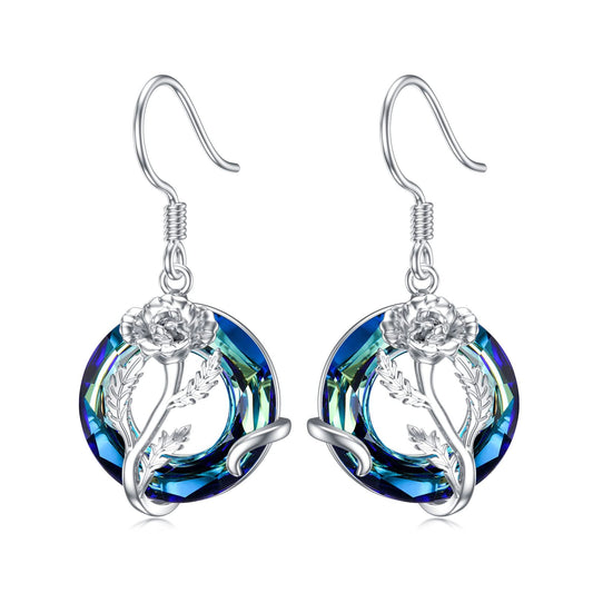 TOUPOP August Birth Flower Earrings Poppy Drop Dangle Earrings Blue Crystal Jewelry Birthday Mothers Day Gifts for Women Mom Her