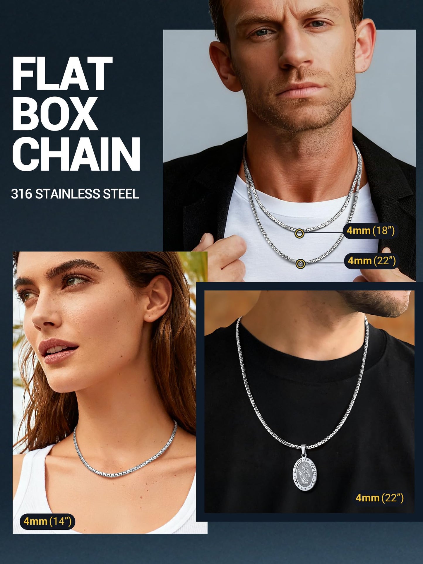 PROSTEEL Stainless Steel Chain Necklace 22inch Mens Jewelry Flat Chain Necklace for Men