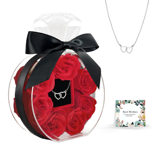 CECEIN Rose Box with Necklace Artificial Preserved Flower Valentines Mothers Day for Girlfriend Mom Birthday Anniversary Personalized Romantic Gifts