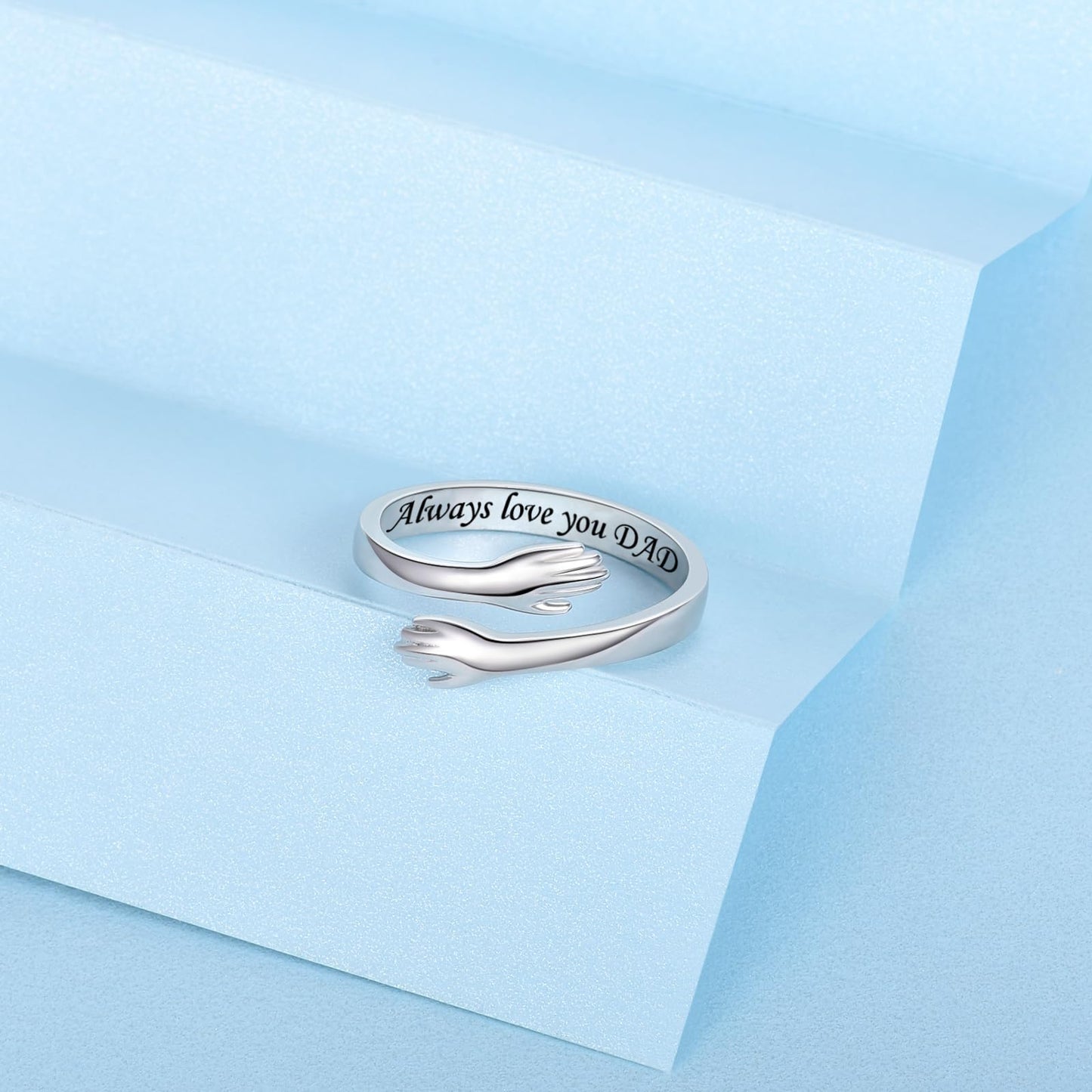 ACJFA Hug Rings for Men - 925 Sterling Silver Adjustable Rings for Men Dad Hand Ring Jewelry for Father’s Day Birthday Gifts Holiday Gift (Always love you DAD)