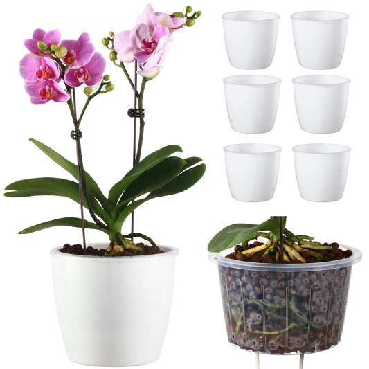 DEELF OUTLET 6 Pack 6.7" Self-Watering Planters Flower Pots for Indoor Garden Devil's Ivy, African Violet, Ocean Spider Plant, Orchid, White Color