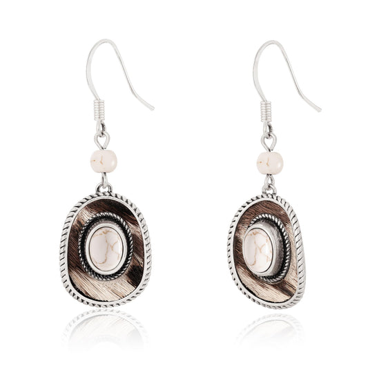 Wrangler Western TearDrop Dangle Earrings for Women Country Statement Genuine Horsehair Turquoise Vintage Cowgirl Cowboy Jewelry (Silver-White A)