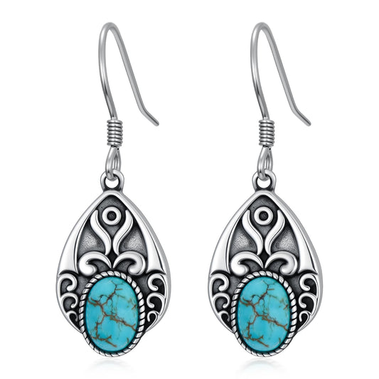 Eetaitai Natural Turquoise Earrings 925 Sterling Silver Pear Vintage Earrings Western Jewelry Boho Dangle Earrings for Women Birthday Cowgirl Mothers Day Gifts for Mom Wife Sister