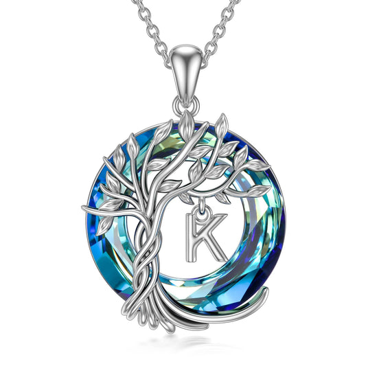 TOUPOP Tree of Life Initial Necklace Gifts for Women Sterling Silver Initial K Letter Jewelry Irish Crystal Pendant Birthday Gifts for Women Her Mom Wife Daughter