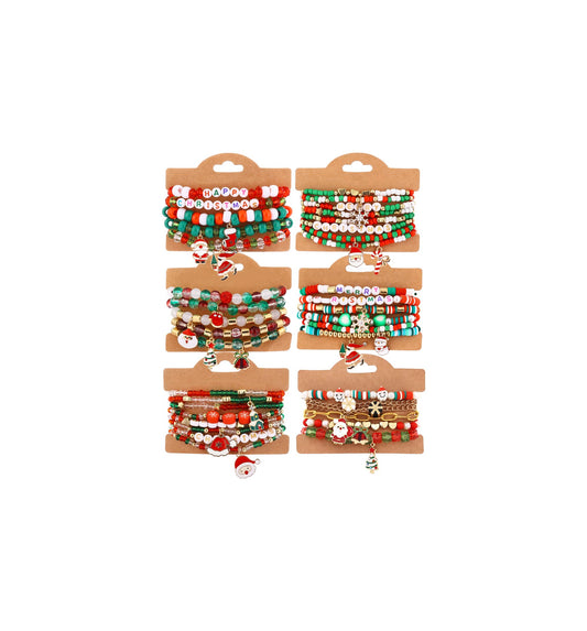 Cooluckday 36Pcs Christmas Bracelets Bulk Christmas Gifts for Women Friendship Bracelets Xmas Snowflake Snowman Bell Santa Claus Bracelets Stretch Bracelets as Party Gifts Bag Filler
