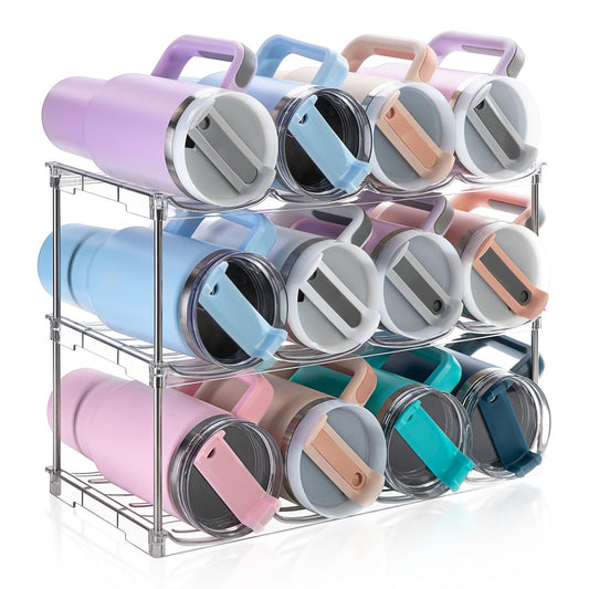Larger Water Bottle Organizer for Stanley 40 oz Tumbler, Stackable Water Bottle Holder Rack for Cabinet, Kitchen Storage Organizer for for Stanley Cup Accessories, Tumbler Storage Holder, 3 Pack