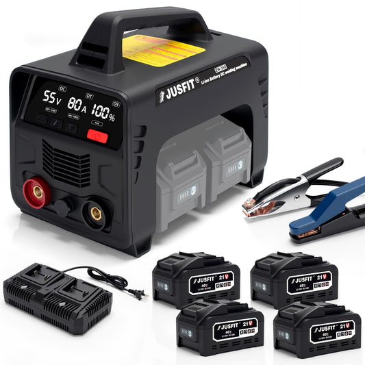 JUSFIT Cordless Welding Machine - MMA Stick Welder 160A, IGBT Inverter with 4x 8000mAh Batteries, LED Display, Hot Start, Portable for Industrial, Metal Fabrication, DIY