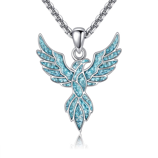 HKPATOP Phoenix Necklace 925 Sterling Silver Turquoise Phoenix Pendant Necklace Animal Jewelry Gifts for Women Men