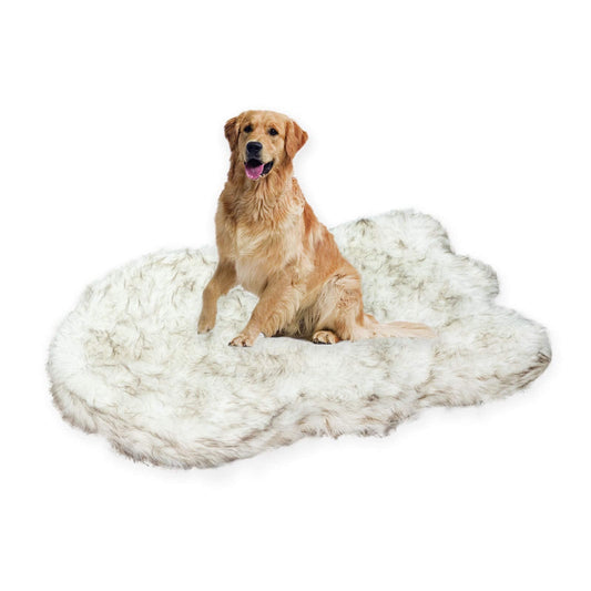 Laifug Luxury Faux Fur Dog Bed - 5-inch Thick Grade Ultra Soft Memory Foam with Removable Faux Fur Cover, Waterproof Liner (Gray-Brown, White)