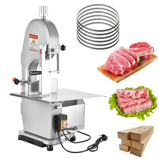 110v 1500W Electric Meat Bone Saw Machine for Home or Commerce Cattle Sheep Pig Fish Cut, 0.4-7.1 Inch Cutting Thickness, Table Size 18.8" x 14.9" With 5 Saw Blades