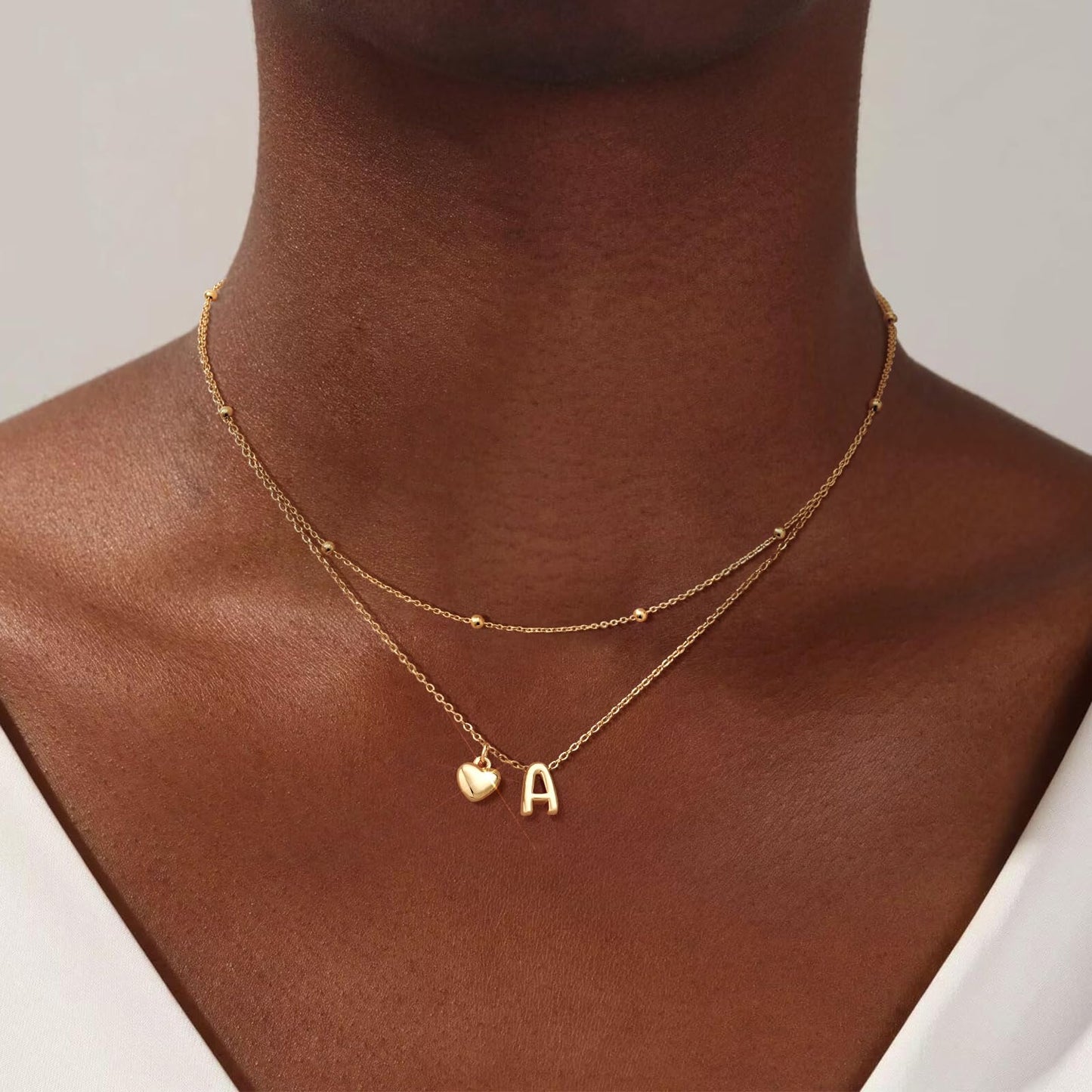 adoyi Gold Heart Initial Necklaces for Women Hers Dainty 14K Gold Plated Heart Initial Necklaces Layered Letter V Pendant Necklace Stack Birthday Valentines Gifts for Women Jewelry