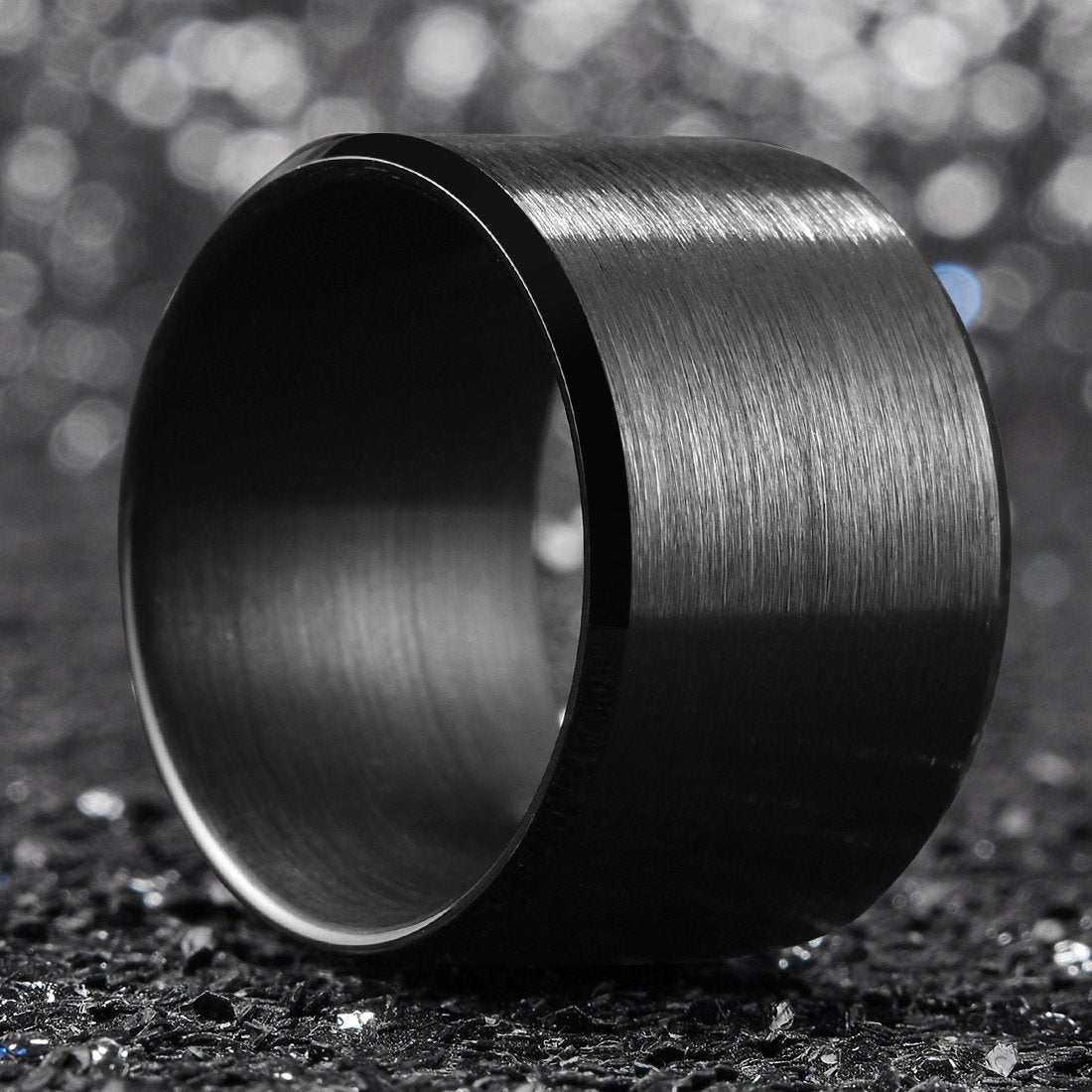 King Will Black-15mm Basic Wedding Ring For Men with Brushed Matte Surface Beveled Polished Edge Comfort Fit 10