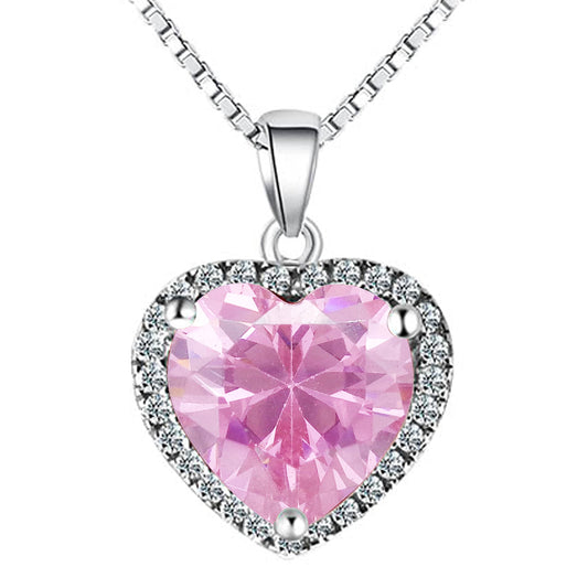 Navachi 925 Sterling Silver 18k White Gold Plated 3.7ct Heart Pink Quartz Az9308a Necklace Pendant 18"
