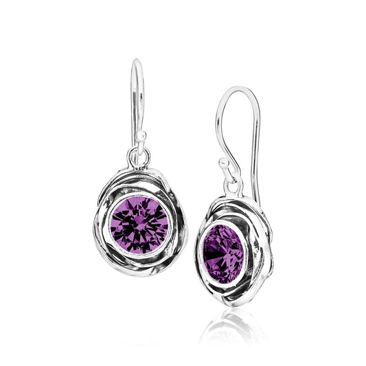 JEAN RACHEL JEWELRY 925 Sterling Silver Dangle Earrings for Women -Wire Wrap with Bezel Set Cubic Zirconia Vintage Design-Hypoallergenic Lead&Nickel Free Artisan Handcrafted Statement Earrings, Amethyst
