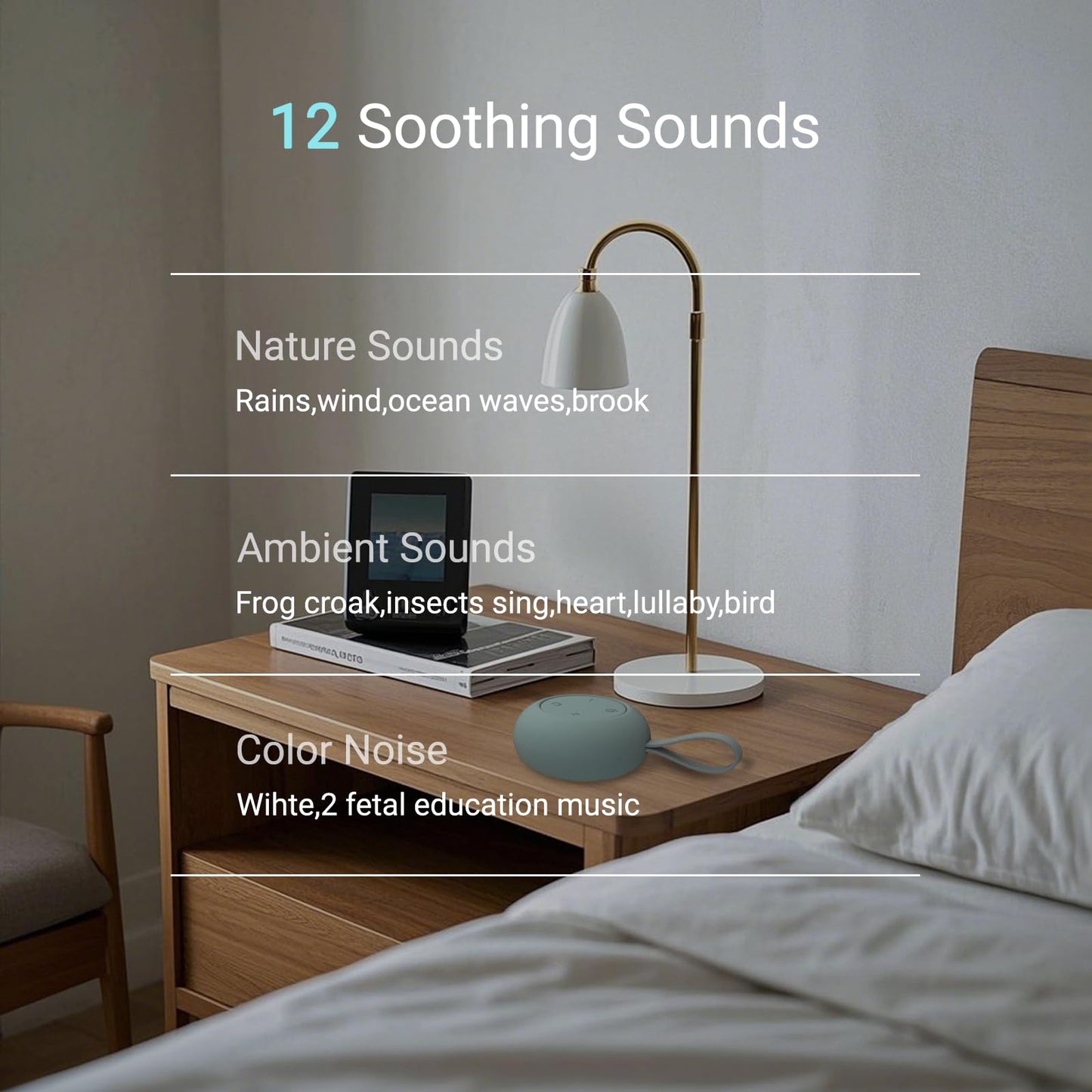Portable Baby Sound Machine [White Noise for Babies Kids Adults][Sleep Soother][Timer Function][12 Soothing Sounds] 15 Hours Battery Life, Registry Gift,Shower,Clips on Baby Stroller.Slate