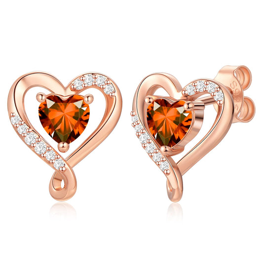Zifeel Earrings for Women,Rose Gold Birthstone Heart Studs Earring for Girlfriend Wife, Anniversary Birthday Christmas Valentines Mothers Day Gifts Jewelry for Women Wife Her Mom