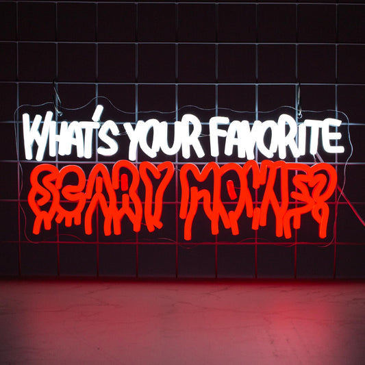 NINSNINT What's Your Favorate Scary Movie Neon Sign, Horror Movies Neon Signs For Wall Decor, Gothic Led Light Up Signs for Room Bar Man Cave Movie Night Party Halloween Decorations Gifts