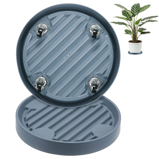 M METERXITY 2-Pack Plant Stand with Invisible Wheels, 11.02 Inch/28 cm OD Plastic Heavy Duty Rolling Plant Stand for Indoor and Outdoor [9.96 Inch/25.3cm ID, Gray]