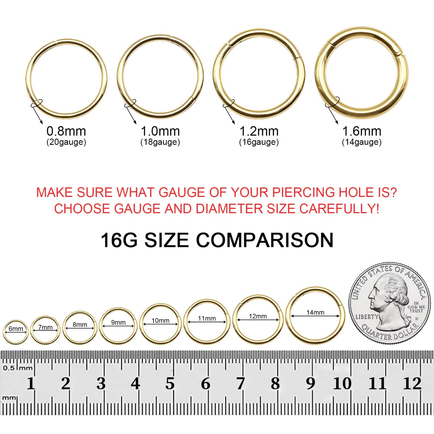 BOGKU 6pcs G23 Titanium Hinged Nose Rings Hoop 20 Gauge 6mm Nose Septum Clicker Segment Rings Cartilage Conch Tragus Helix Rook Hoop Earring Body Piercing Jewelry