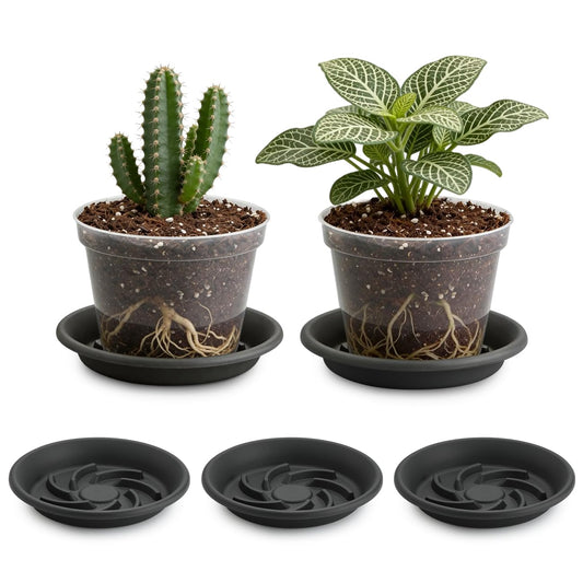 BTPLASTIK Plant Saucer 8 inch 5 Pack, Pot Elevators for Inside Plants, Heavy Duty Flower Planter Drip Trays for Pots, Grow Bags Saucers Gray