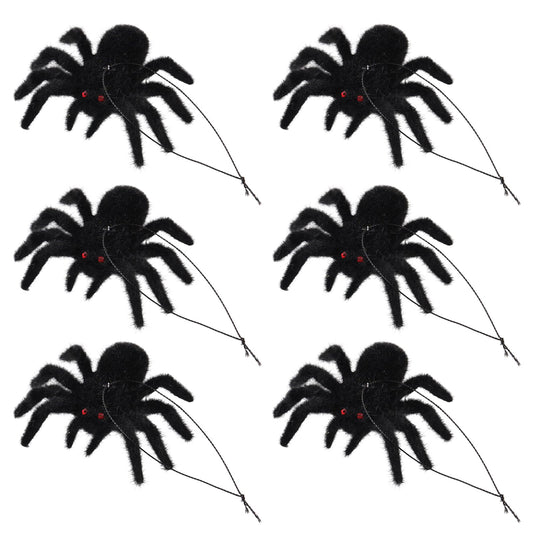 6pcs Halloween Hanging Spiders, Realistic Looking Hairy Spiders Ornaments Scary Creepy Fake Spider for Halloween Decorations Haunted House Indoor Outdoor Party