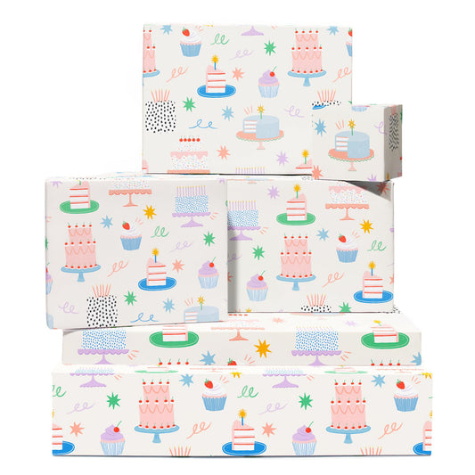 CENTRAL 23 Birthday Wrapping Paper For Women - 6 Sheets Of Girly Gift Wrap For Her - Birthday Cakes Confetti - For Mom Wife Sister Niece Cousin - Recyclable