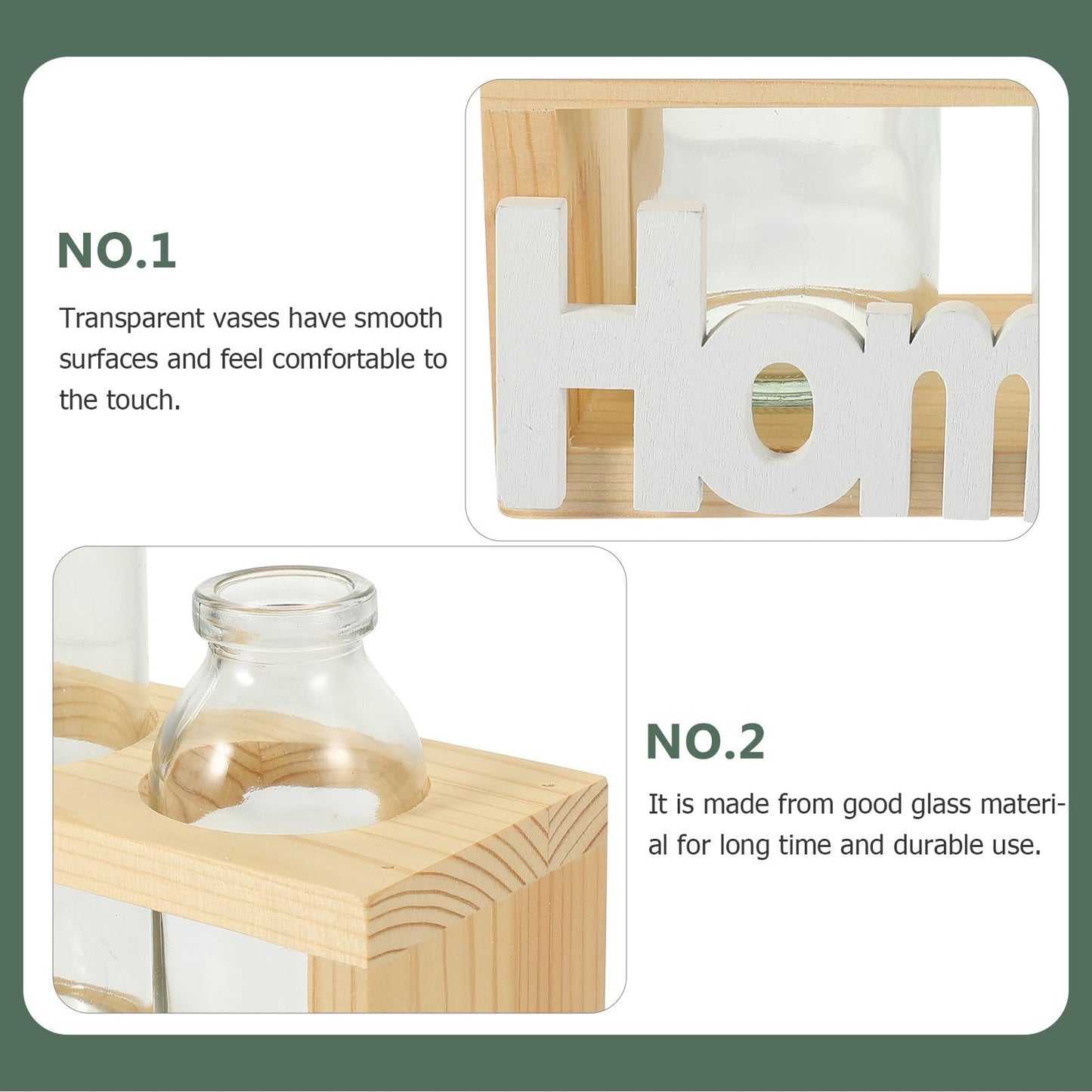 TOYANDONA Hydroponic Glass Flower Vase with Wooden Rack, Nordic Style Desktop Terrarium Planter for Indoor Plant Propagation and Home Decoration, 2pcs Set