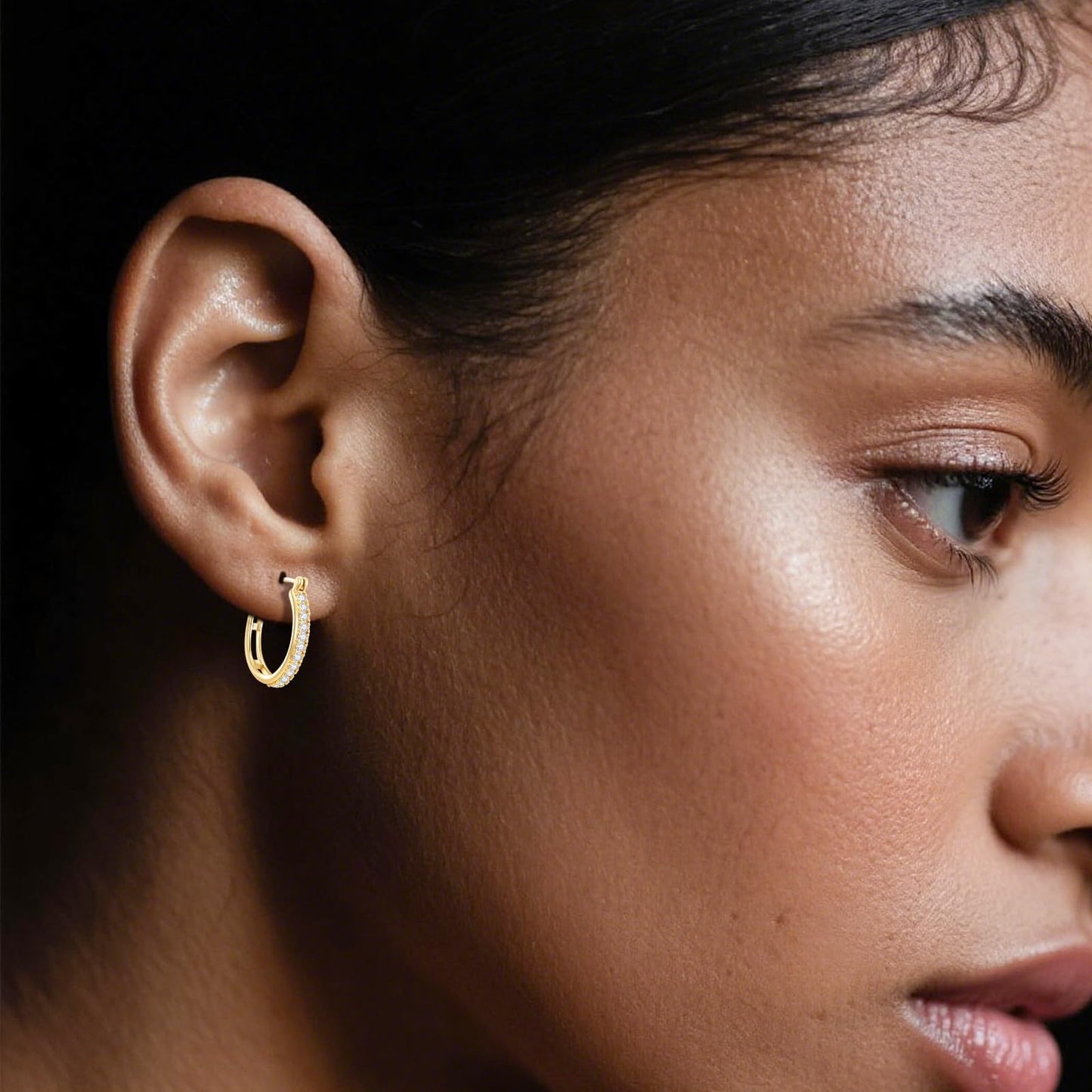 14K Gold Earrings for Women Small 14K Gold Hoop Earrings Trendy 30mm Womens Gold Huggie Earring with Cubic Zirconia Hypoallergenic