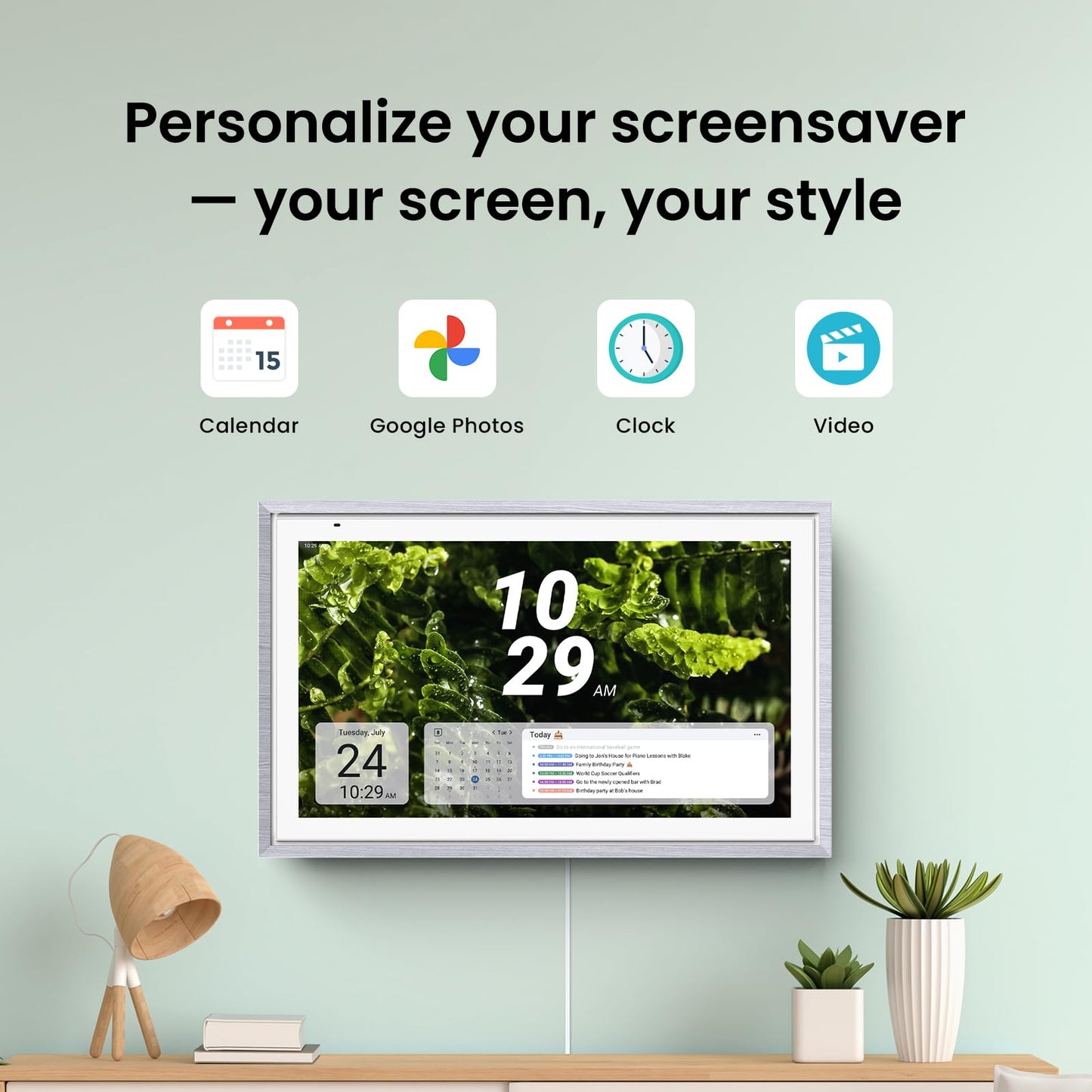 ApoloSign 15.6-inch Digital Calendar: Dual Mode Calendars with Google Play & Multi-calendar Sync, Electronic Planner & Chore Chart, Smart Touchscreen, Interactive Display for Family Schedules (Gray Wood, 15.6")