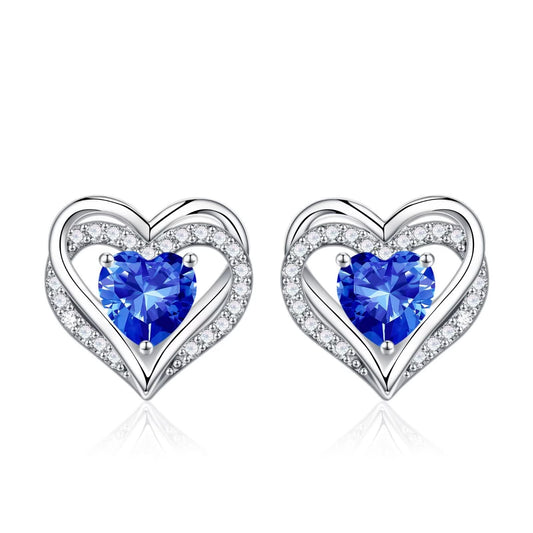 Iefil Earrings for Women, 925 Sterling Silver September Birthstone Blue Sapphire Heart Stud Earrings for Women