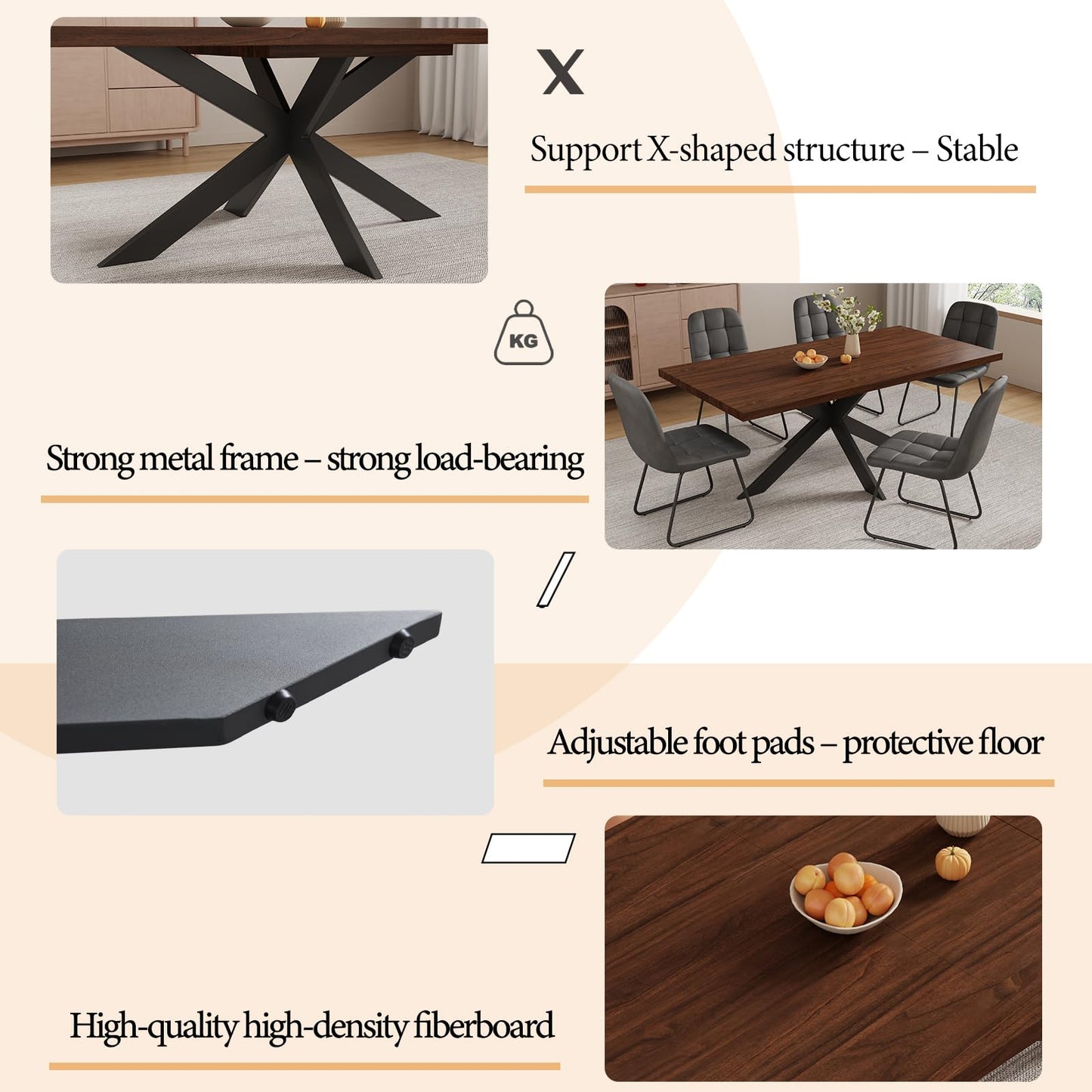 ZckyCine 7-Piece Dining Table Set with 51"-67" Extendable Walnut Wood Table and 6 PU Leather Chairs, Modern Rectangular Kitchen Table Set with Metal Legs, Seats 6, Easy Assembly