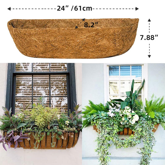 Mxespoir 3Pcs 24“ Coco Liners for Planters, Pre-Formed Trough Coconut Fiber Liner Replacement for Window Box, Fence Flower Baskets, Garden Flower Pot (24 inch 3PCS)