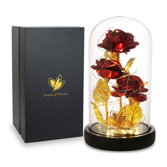 Valentine's Day Gifts for her, Eternal Rose in Glass Dome - Beauty and The Beast Inspired Keepsake, Gifts for Mom/Wife/Grandma, Preserved Roses with LED Light for Birthday/Anniversary