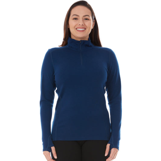 100% Merino Wool - Midweight Womens 1/4 Zip - Midlayer - Navy - XX-Large