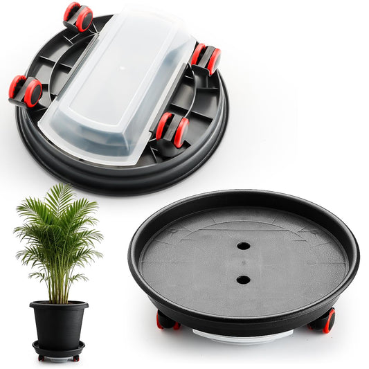 RooTrimmer 13 Inch Plant Stand Rolling Tray Plant Caddy with Wheels and Removable Drainage Holes and Drip Tray Plant Dolly for Heavy Duty Large Plants Rollers (2 Pack)
