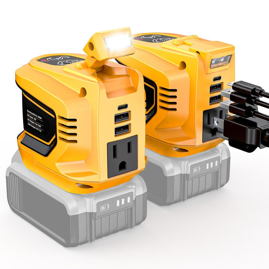 200W Power Inverter Compatible with DeWalt Battery, Ecarke 2PCS DC 20V to AC 110V Battery Inverter, Portable Power Station Generator, Charger Adapter Powered Outlet 2 USB Ports & 1 Type-C & AC Outlet