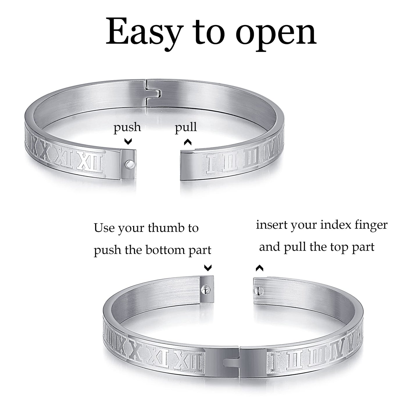 WFYOU 3PCS Stainless Steel Bracelets for Men - Gold Roman Numeral & Adjustable Cuff Bracelets - Luxury Mens Jewelry Gifts, 2.5 inch, Metal, stainless-steel