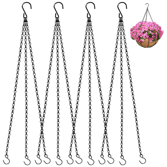 ZeeDix 4 Pack, 24 Inch Hanging Basket Chain with Hooks, Black Metal Planter Flower Pot Chain for Hanging Plants Outdoor, Adjustable Replacement Chain Plant Hangers for Lanterns Bird Feeders & Flowers