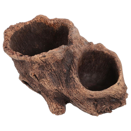 INOOMP Vintage Plant Pot 6.69X3.93X2.36In Imitation Tree Stump Flower Planter Rustic Ceramic Succulent Pot for Indoor Outdoor Garden Balcony Decor
