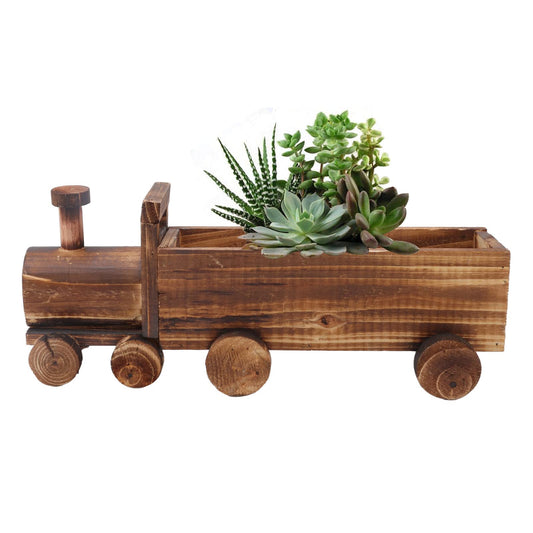 Hapivida Wooden Flower Pot, Train Shape Succulent Plants Containers Retro Plant Potted Bonsai Planter Cute Small Funny Plant Pots