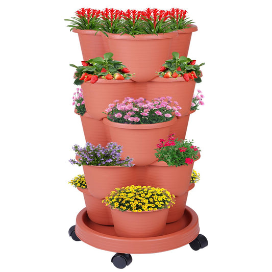 Pinky Family 5-Tier Vertical Garden Tower Stackable Planter for Strawberries, Flowers, Vegetables & Herbs(Indoor & Outdoor)