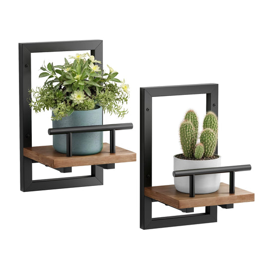 Sbosbo Floating Shelves for Wall, Plant Shelf Indoor, Wall Planters for Indoor Floating Plant Shelves for Bedroom, Living Room, Kitchen, Office, Bathroom Decor (2 Pack)