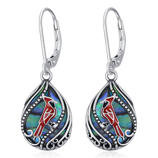 YYmqmq Cardinal Gifts for Women 925 Sterling Sliver Abalone Cardinal Dangle Earrings Leverback Red Bird Jewelry Gifts for Women Girlfriend