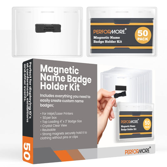 50 Pack Magnetic Name Badge Holders 4x3 with Printable Inserts - Clear Horizontal Magnetic Name Tags, Strong Magnets, Reusable Waterproof for Conventions Office Events School, Officewerks
