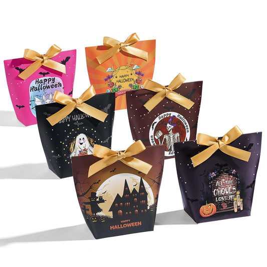 JCXGRVC 48Pcs Halloween Treat Boxes with Ribbons,6 Patterns Gift Bags for Kids Coworkers Decorations Boxes Party Favors Boxes