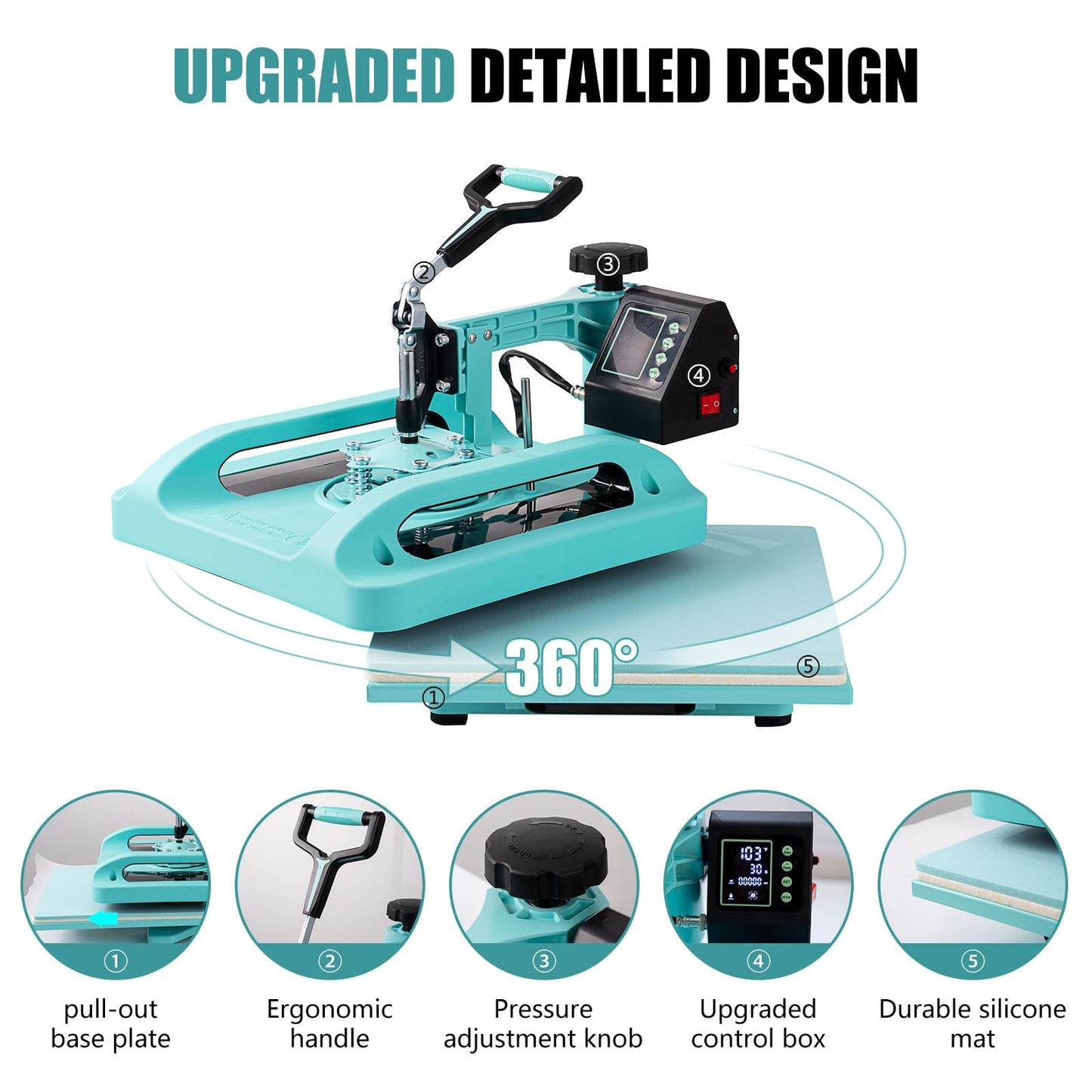 Mstge Heat Press 8 IN 1, Heat Press Machine 15x15 Inch with 30 OZ Tumbler Press, Slide Out T-Shirt Pressing Machine, Swing Away Heat Transfer Machine for T-Shirts, Tumblers Glass Mugs, Hats and Plates