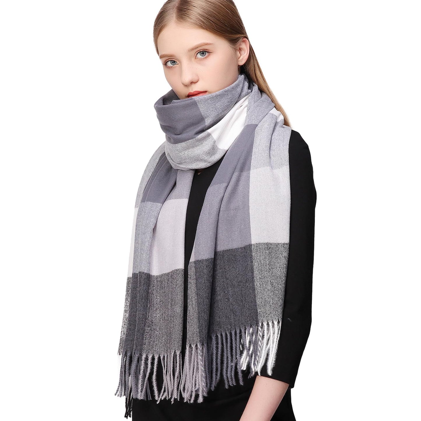 RIIQIICHY Plaid Scarfs for Women Fall Winter Scarves Pashmina Shawls and Wraps for Evening Dresses